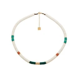 Collier Surfer Disques (blanc/malachite)