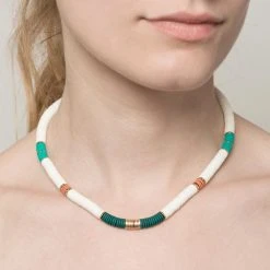 Collier Surfer Disques (blanc/malachite) -Jollia Soldes Magasin collier surfeur disque blanc zag