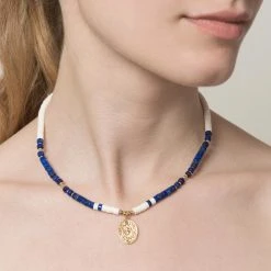 Collier Surfer Disques Et Pendentif (blanc/bleu) -Jollia Soldes Magasin collier surfeur pendentif dore zag