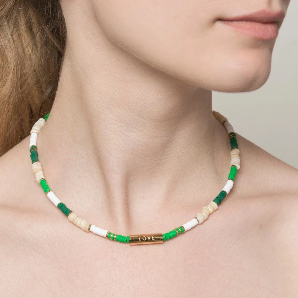 Collier Surfeur Disques Et Coquillages (vert) 4 Collier Surfeur Disques Et Coquillages (vert) – Image 2