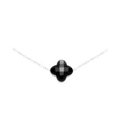 Coffret Bracelet Et Collier Trèfle Noir (argent) -Jollia Soldes Magasin collier trefle noir argent 1