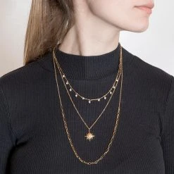 Collier Multirangs Maillons Perles Et étoile (cristal Blanc) -Jollia Soldes Magasin collier trois rangs etoile blanc