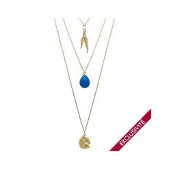 Collier 3 Rangs Indien Et Plume (plaqué Or) -Jollia Soldes Magasin collier trois rangs indien2