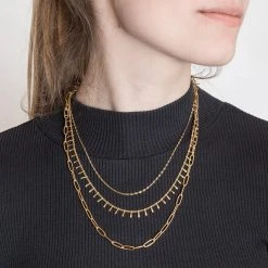 Collier Multirangs Maillons Gourmettes Et Pampilles (doré) -Jollia Soldes Magasin collier trois rangs maillons pampille