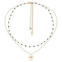 Colliers Superposés Perles Lapis Et Médaille (bleu) -Jollia Soldes Magasin colliers superposes lapis medaille etoile