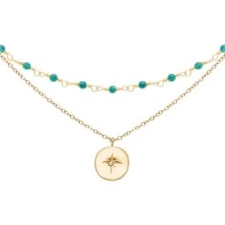 Colliers Superposés Perles Et Médaille (turquoise)