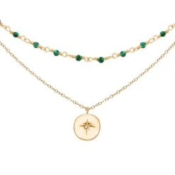 Colliers Superposés Perles Et Médaille (malachite)