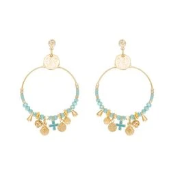 Boucles Créoles Perles Et Trèfle (bleu)