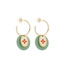 Boucles Créoles Croix Vert D'eau (doré)