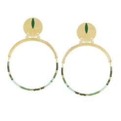 Créoles Tressées Perles Vert (doré)