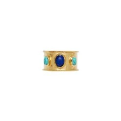 Bague Large Triple Pierres (lapis/turquoise) -Jollia Soldes Magasin creole petite tissee bleu