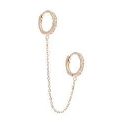 Double Créole Zircons Chaîne (plaqué Or) -Jollia Soldes Magasin double creoles chaine zircons