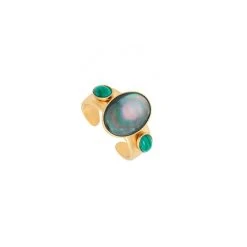 Bague Multi-pierres Nacre Grise/malachite (plaqué Or)