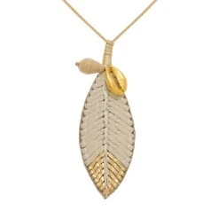 Sautoir Plume Cuir Et Coquillage (crème) -Jollia Soldes Magasin jollia 17307 2