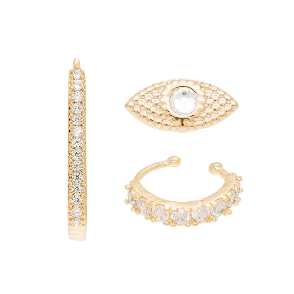 Set De Boucles D'oreilles Oeil Cristal (doré) 7 Set De Boucles D'oreilles Oeil Cristal (doré) – Image 5