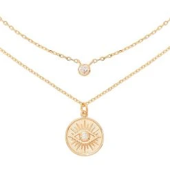 Coffret Colliers Superposés Oeil Et Cristaux (plaqué Or)