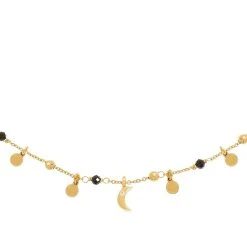 Collier Pierre Noir Et Lune (doré)