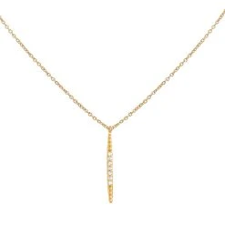 Collier Fine Barre Et Cristaux (plaqué Or)