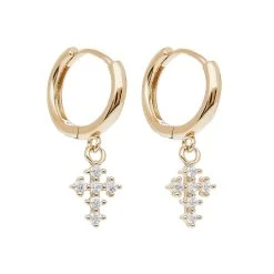 Mini Créoles Pendentif Croix Zircons (plaqué Or)