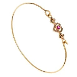 Bracelet Jonc Coeur Pierres Et Cristaux Rose (plaqué Or)