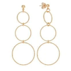 Boucles D'oreilles Triples Anneaux Pendantes (plaqué Or)