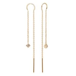 Boucles Fines Pendantes Losange Et Zircon (plaqué Or)