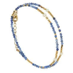 Bracelet Perles Semi-précieuses Bleues Double Rangs (doré)