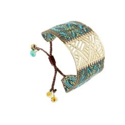 Bracelet Manchette Arlequin (turquoise Et Marron)