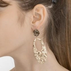 Boucles Longues Ovales Martelées (doré) -Jollia Soldes Magasin jollia dsc0830