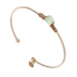 Bracelet Jonc Briolette Plaqué Or Rose (calcédoine Verte)