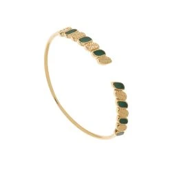 Bracelet Jonc Ouvert Feuille (onyx Vert)