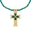 Collier Perles Pendentif XL Croix (malachite)