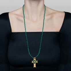 Collier Perles Pendentif XL Croix (malachite) -Jollia Soldes Magasin lovely day collier malachite vert dsc5350