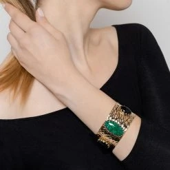 Manchette Martelée Triple Pierres (jade Vert/onyx) -Jollia Soldes Magasin manchette martele pierre vert