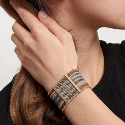 Bracelet Manchette Rio (doré Et Gris) -Jollia Soldes Magasin manchette perles dore mishky