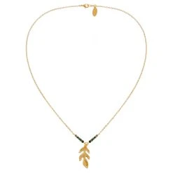 Collier Pendentif Feuille Et Pierre (jaspe) -Jollia Soldes Magasin pendentif feuille vert2