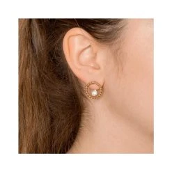 Earjacket Cercle Torsadé Nacre (plaqué Or) -Jollia Soldes Magasin petites boucles torsade nacre