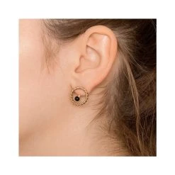 Earjacket Cercle Torsadé Onyx (plaqué Or) -Jollia Soldes Magasin petites boucles torsade onyx