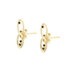 Puces D'oreilles Maillons (zircon Noir) -Jollia Soldes Magasin puce d oreille zircon noir dore