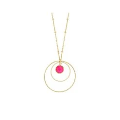 Sautoir Double Cercle Et Pierre Fuchsia (agate/plaqué Or)