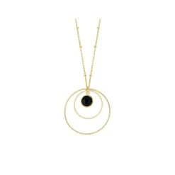 Sautoir Double Cercle Et Pierre (onyx/plaqué Or)