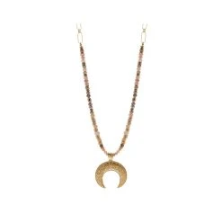 Sautoir Pierres Croissant (rose/doré)