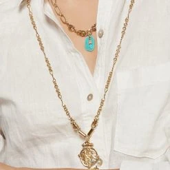 Sautoir Maillons Pièce Antique (turquoise) -Jollia Soldes Magasin sautoir dore maillons medaillon