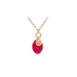 Sautoir Maillons Pierre Et Pendentif Soleil (agate Fushia)