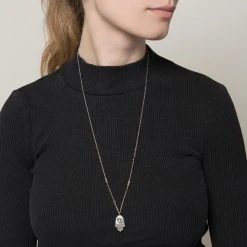 Sautoir Talisman Main Nacre Et Oeil (argenté) -Jollia Soldes Magasin sautoir main oeil argent zag