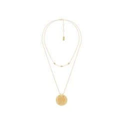 Collier 2 Rangs Médaille Zircons (blanc) -Jollia Soldes Magasin sautoir medaille 2 rang zircon be maad dore