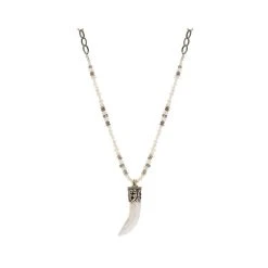 Sautoir Pendentif Dent Et Pierres De Lune (argent)