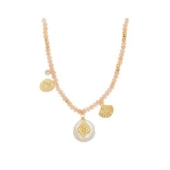 Sautoir Tissé Breloques Et Pierres (pierre De Lune Rose)