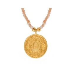 Sautoir Médaille Bouddha Pierre De Lune Rose (doré)