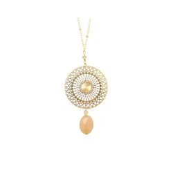 Sautoir Rosace Et Pierre Pêche (plaqué Or)